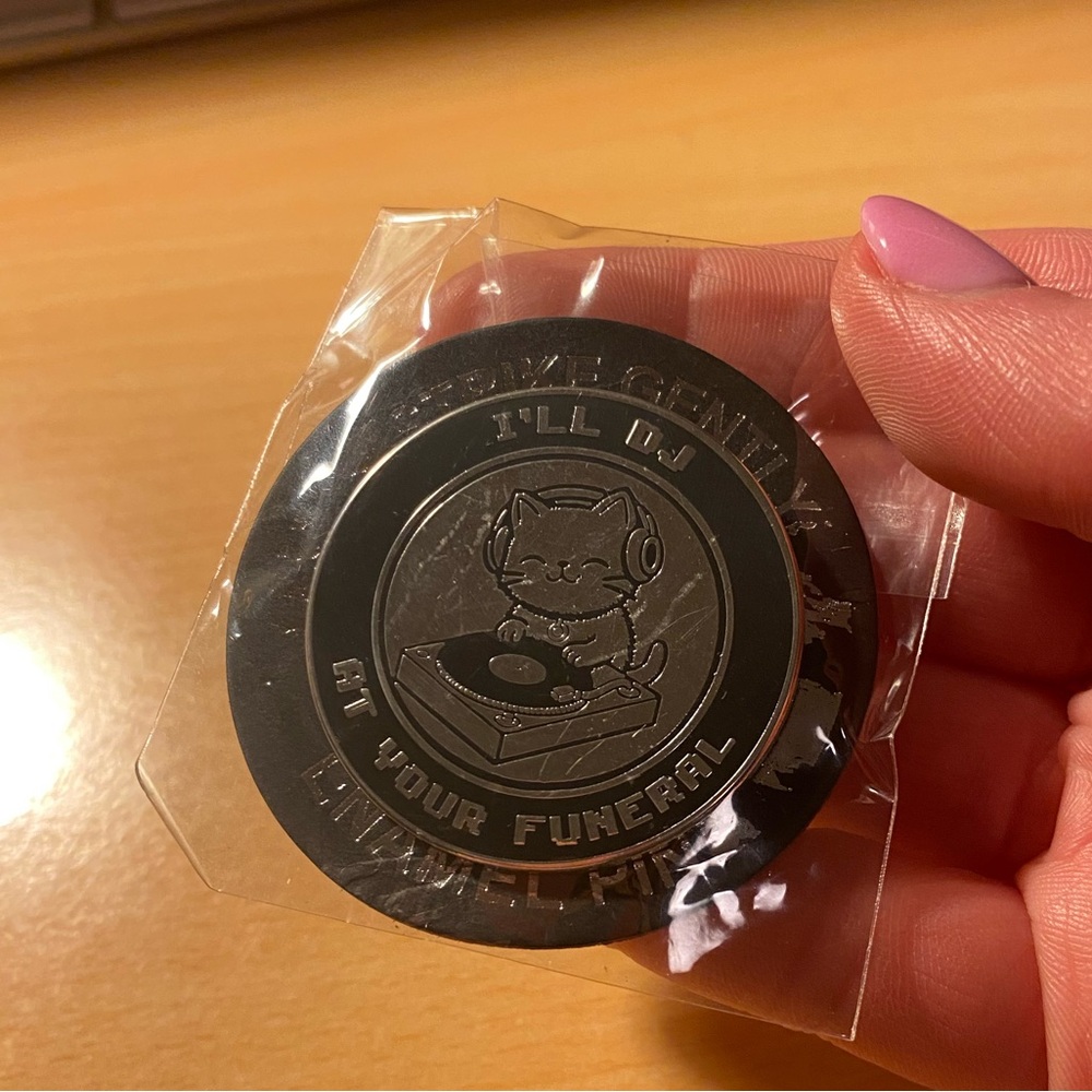 Cat Enamel Pin “I’ll DJ At Your Funeral” - NWT